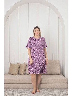 Asel Kadın Çiçek Desenli Kloş Likralı Penye Elbise