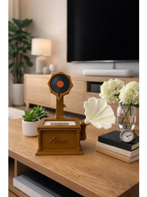 Novatech İnovasyon Retro Gramofon Tasarımlı Telefon Tutucu & Dekoratif Obje Ev Dekorasyonu Hediye Alternatifi Dekoratif Obje Masaüstü Organizer