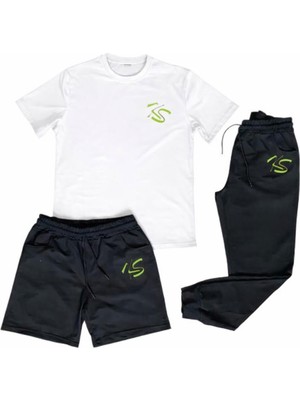 Saat Tekstil Siyah Unisex Ks Yeşil Logolu Yazlık Eşofman Kombini