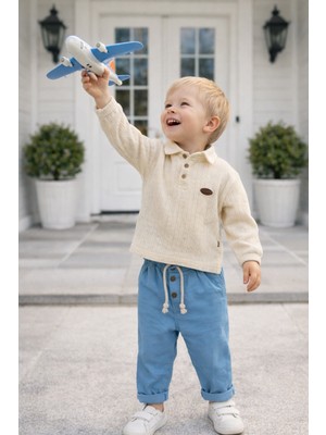 Baby Hola Polo Yaka Pantolonlu Müslin Kumaş  Erkek Bebek İkili Takım Set Babyhola