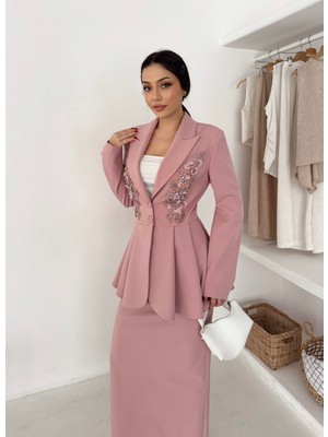 Vuntal El Işlemeli Volanlı Blazer Etekli Ikili Takım