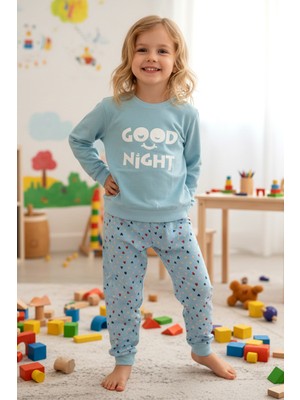 Aydoğan Kız Çocuk Pamuklu Desenli Pijama Takımı 250575 MAVI02