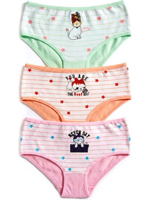 Öts Kız Çocuk Külot 3'lü Baskılı (%96 Pamuk - %4 Elastan)