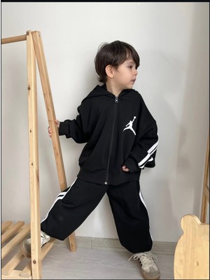 Kr Kids Butik Kr Kids Siyah Kapüşonlu Çocuk Eşofman Takımı | 2–12 Yaş | Pamuklu, Fermuarlı, Spor ve Günlük Kullanım