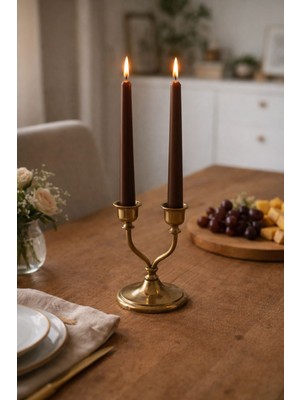 MumKusag 2'li Kahverengi Şamdan Mum  (Hediye Şamdan 2 Adet)