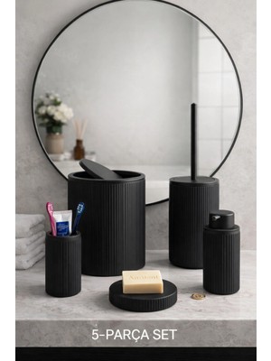 VeraGlobe Buğz Çöp Kovası, Tuvalet Fırçası, Sabunluk 5 Parça Banyo Seti