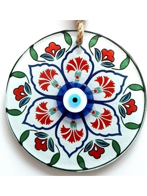 Yg Karanfil Desenli Nazar Boncuklu Füzyon Cam Duvar Süsü