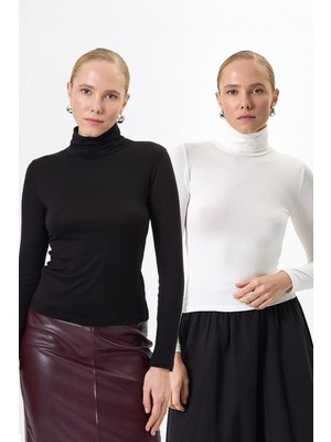 Rays 2'li Balıkçı Yaka Bluz Siyah-Beyaz 2504