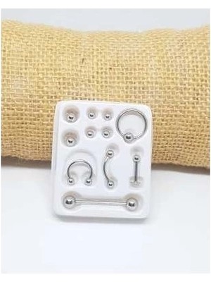 VeraGlobe Buğz 11 Parça Piercing (Cerrahi Çelik) ve Piercing Topu Seti Piirsing
