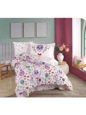 VeraGlobe Buğz Hobby Tek Kişilik Poplin Nevresim Takımı Alice Mor