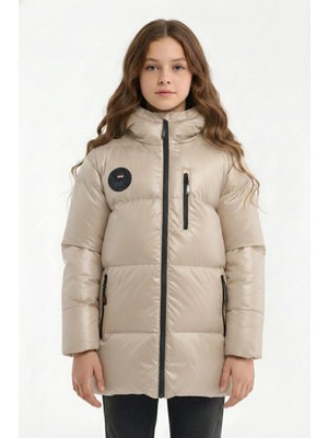 D1fference İçi Kürklü Su ve Rüzgar Geçirmez Kapüşonlu Kız Çocuk Mont