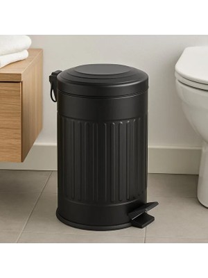 Begin Power Vintage 12 Lt Yavaş Kapanır Kapaklı Ofis Mutfak Banyo Balkon Çöp Kovası Siyah