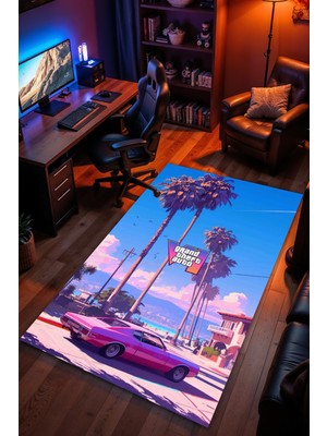 Charmbi Grand Theft Auto Desenli Kaymaz Taban Makinede Yıkanabilir Gaming Oyuncu Gamer Genç Odası Halısı