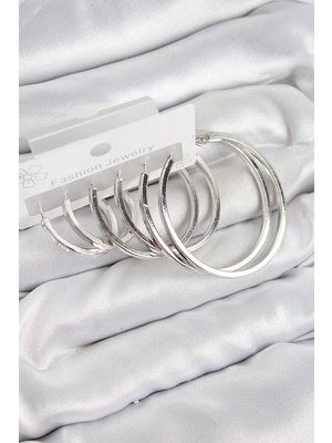 Pirinç Halka Model Gümüş Renk Kadın Set Küpe EB-53-VICE/(1395) 0759