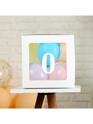 Patladı Gitti Şeffaf 0 Rakamlı Beyaz Kutu ve Balon Seti Kendin Yap Bebek Çocuk Doğum Günü Süsleme