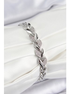 Pirinç Zirkon Taşlı Balık Kuyruğu Model Gümüş Renk Kadın Bileklik EB-53-VICE/(1395) 0629