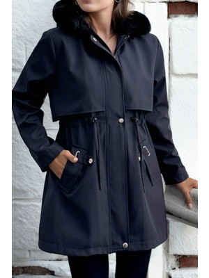 Hiramir Kapüşonlu Kürk Astarlı Fermuarlı Mont KS2529