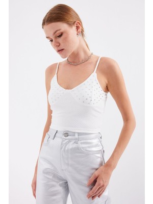 Aesco 918 Ip Askılı Crop Top - Beyaz