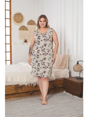 Asel Kadın Çiçek Desenli Büyük Beden Likralı Penye Elbise