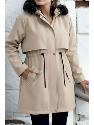 Hiramir Kapüşonlu Kürk Astarlı Fermuarlı Mont KS2529