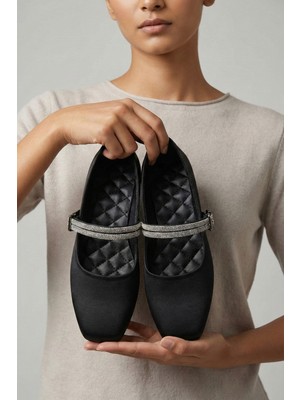 Nmoda Kadın Saten Babet Taş Detaylı Şık Günlük ve Özel Gün Ayakkabısı Ortopedik Hafif 👠✨