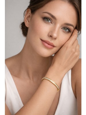 Solare Accessories Çelik Altın Kaplama Baget Zirkon Taşlı Bileklik