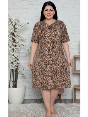 Asel Büyük Beden Kısa Kollu Likralı Penye Gecelik