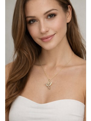 Solare Accessories Altın Kaplama Zirkon Taşlı Kuş Figürlü Kolye