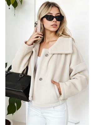 Hiramir Kadın Oversize Yarasa Kol Kısa Mont Füme KS2534