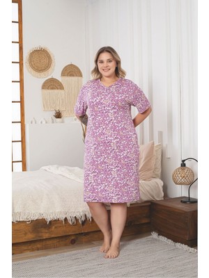 Asel Büyük Beden Kısa Kollu Likralı Penye Gecelik