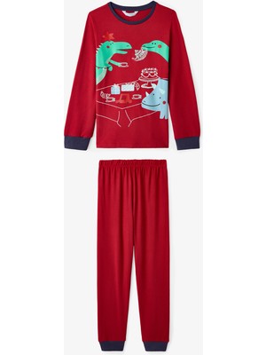 Penti Kırmızı Erkek Çocuk Dinozor Baskılı Uzun Kollu Termal Etkili  Pijama Takımı