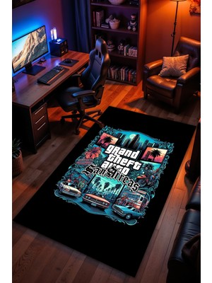 Charmbi Grand Theft Auto Desenli Kaymaz Taban Makinede Yıkanabilir Gaming Oyuncu Gamer Genç Odası Halısı