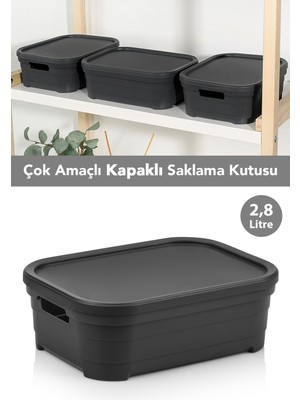 Meleni Home 1 Adet Kapaklı Dekoratif Piramit Saklama Kutusu - Dolap Düzenleyici Organizer 2,8 Litre Antrasit