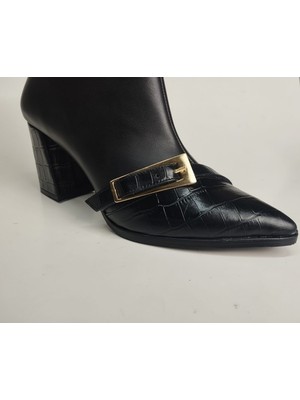 Lucciola Kadın Hakiki Deri Kroko Detaylı Tokalı Topuklu Bot