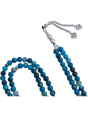 Bütüncül Şifa Damarlı Mavi Akik Doğal Taş 99'lu Tesbih