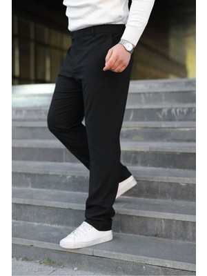 My Vintage Erkek Slim Fit Likralı Bilek Boy Italyan Kesim Siyah Kumaş Pantolon