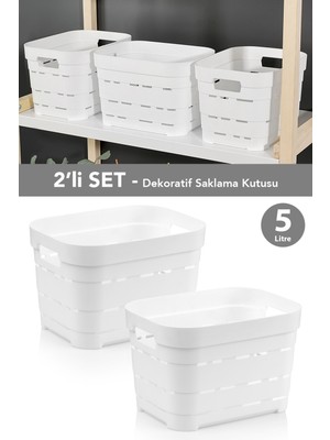 Meleni Home 2'li Delikli Dekoratif Piramit Saklama Kutusu - Dolap Düzenleyici Çok Amaçlı Organizer 5 Lt Beyaz