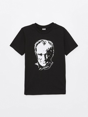 Lc Waikiki Yeni Sezon Bisiklet Yaka Atatürk Baskılı Kısa Kollu Erkek Çocuk Tişört