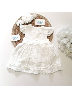 Güpürlü Beyaz Müslin Elbise 9 Ay