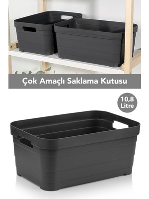 Meleni Home 1 Adet Dekoratif Piramit Saklama Kutusu - Dolap Içi Düzenleyici Organizer Kutu 10,8 Litre Antrasit