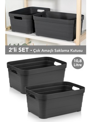 Meleni Home 2 Adet Dekoratif Piramit Saklama Kutusu - Dolap Içi Düzenleyici Organizer Kutu 10,8 Litre Antrasit