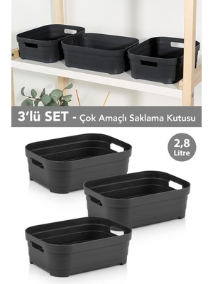 Meleni Home 3 Adet Dekoratif Piramit Saklama Kutusu - Dolap Düzenleyici Çok Amaçlı Organizer 2,8 Litre Antrasit