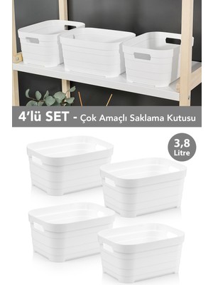 Meleni Home 4 Adet Dekoratif Piramit Saklama Kutusu - Dolap Içi Düzenleyici Organizer Kutu 3,8 Litre Beyaz