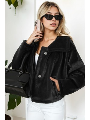 Hiramir Kadın Oversize Yarasa Kol Kısa Mont Füme KS2534