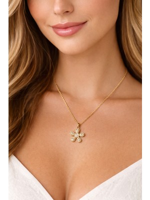 Solare Accessories Altın Kaplama Zirkon Taşlı Çiçek Kolye