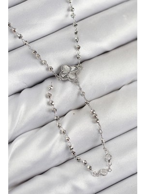 Pirinç Zirkon Taşlı Yonca Model Gümüş Renk Kadın Y Kolye EB-53-VICE/(1395) 1074