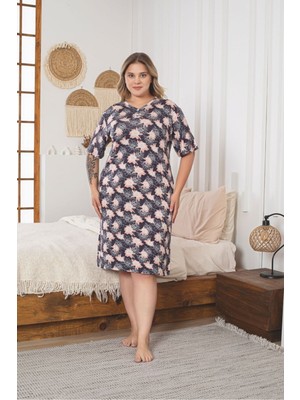 Asel Büyük Beden Kısa Kollu Likralı Penye Gecelik