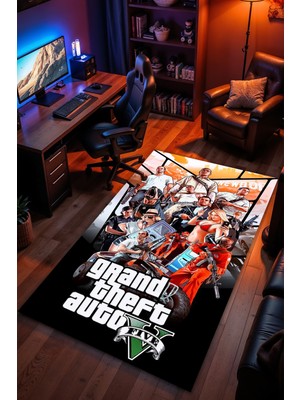 Charmbi Grand Theft Auto Desenli Kaymaz Taban Makinede Yıkanabilir Gaming Oyuncu Gamer Genç Odası Halısı