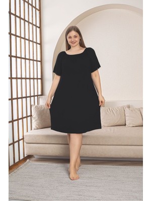 Asel Kadın Siyah Renk Madonna Yaka Likralı Penye Elbise