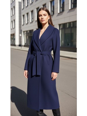 Moda Banuş Kadın Kuşaklı Cepli Yırtmaçlı Kaşe Kaban Pardesü